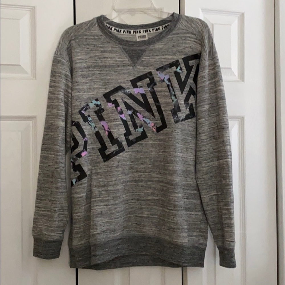 PINK Crew Sweatshirt with Tie Dye Lettering